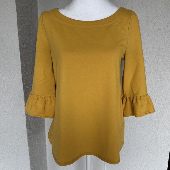 ModCloth Yellow Blouse With 3/4 Flare Sleeve And Bows On Asymmetrical Back - Med - Picture 1 of 7